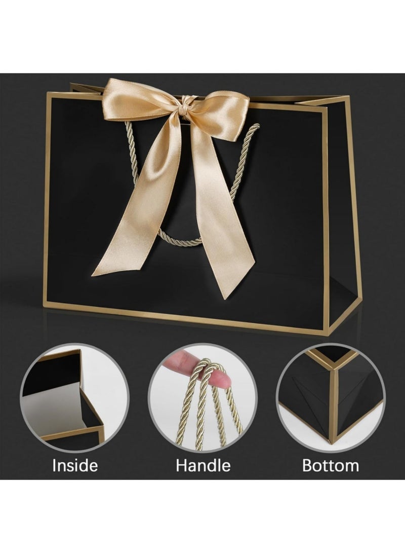 saykfoe 2PCS Black Large Gift Bags, Paper Bags with Ribbon, Greeting Cards and Tissue Paper, Portable Party Bags with Handles, Birthday Gift Bags, Present Bags for Wedding Party, Party Supplies（32*25*11cm） - Image 4